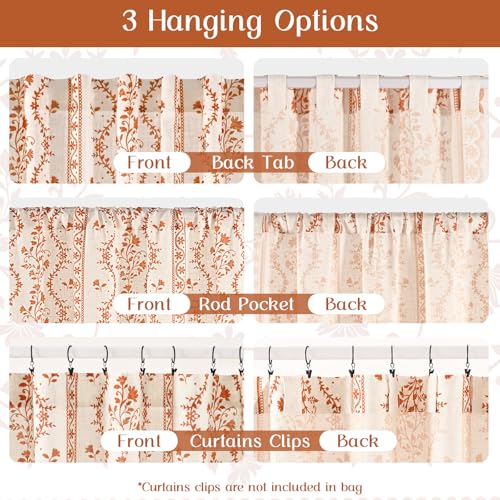 Image of Yinhua Boho Curtains for Living Room 84 Inch Length Vintage Linen Curtains for Bedroom Light Filtering Floral Window Curtain Rod Pocket & Back Tabs Rustic Tassel Drapes with Tiebacks, White Orange