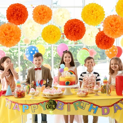 Image of BestoFun 16PCS Fall Party Decorations Orange Tissue Paper Flowers Pompoms Decorations for Girl Groovy Birthday Baby Shower Wedding Autumn Thanksgiving Halloween Room Wall Hanging Decor