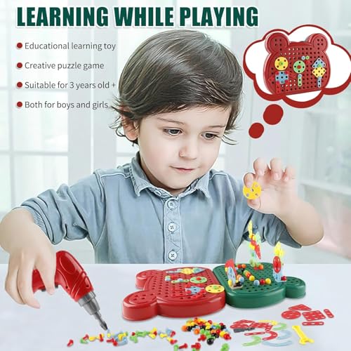 Image of Electric Drill Toy Set for Kids, 218 Pcs DIY Puzzle Construction Assembly Kids Tool Set Gift, Creative 3D Take Apart STEM Educational Toy Kit with Electric Drill and Storage Box