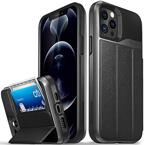 VENA vCommute Wallet Case Compatible with Apple iPhone 12 / iPhone 12 Pro (6.1"-inch), (Military Grade Drop Protection) Flip Leather Cover Card Slot Holder with Kickstand - Space Gray