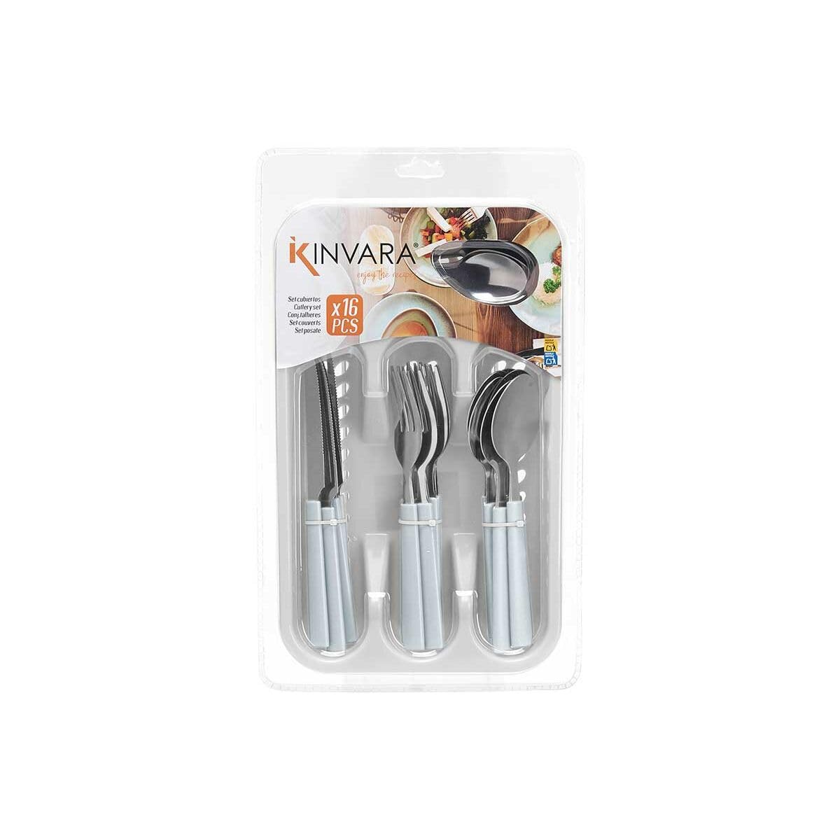 Kinvara Set de Cubiertos Blanco Plateado Acero Inoxidable Plástico (6 Unidades)