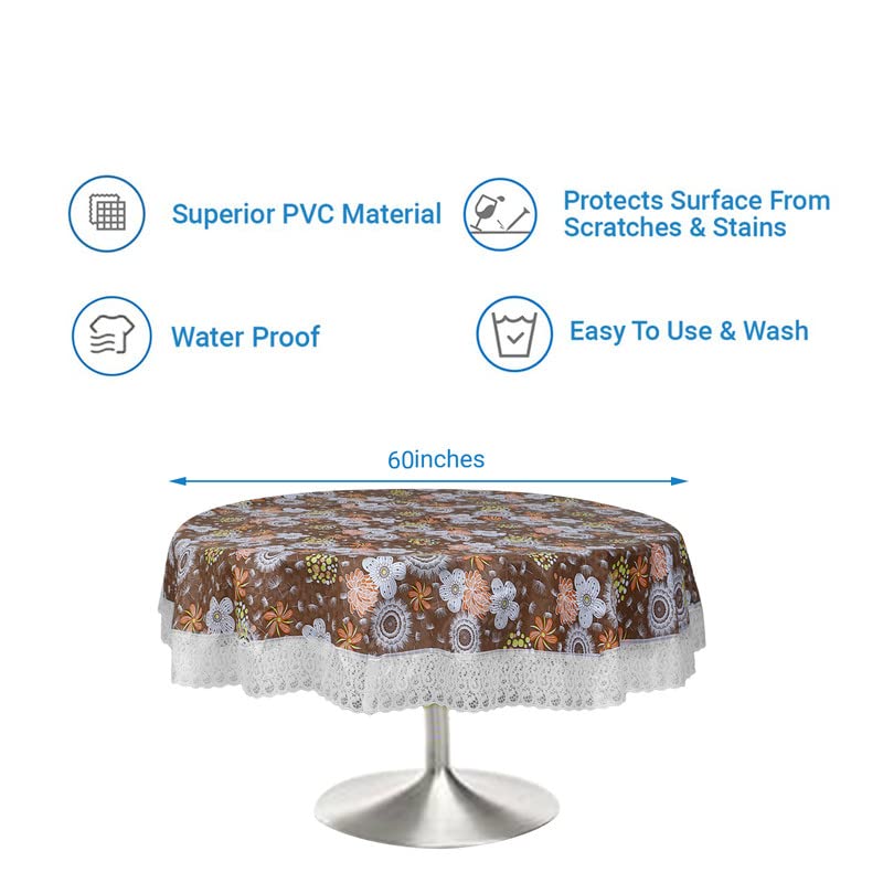Image of Dakshya Industries Printed PVC Plastic Flowered 4 Seater Round Shape Table Cover (Size- 60 Inches Round)