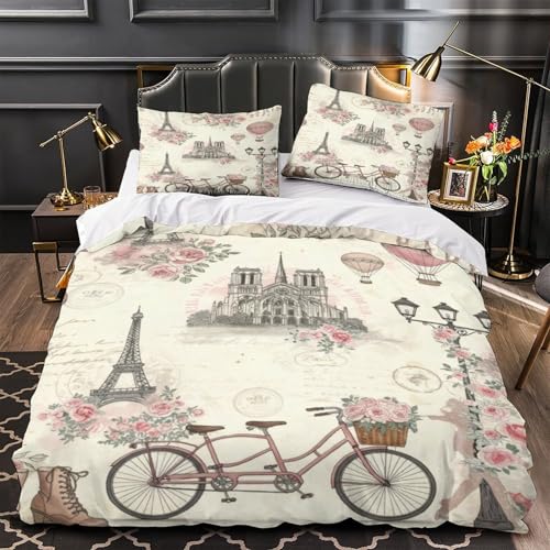 Doux linge de lit imprimé en 3D vintage parisien pour l'ambiance romantique des couples