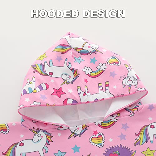Lnztzol Hooded Beach Towel For Kids, Quick Dry Microfiber Towel Poncho For Toddlers 3 To 10 Years Boys Girls Hooded Bath/Pool/Beach Swim Cover Up With Hood (Pink Unicorns) #TOP3
