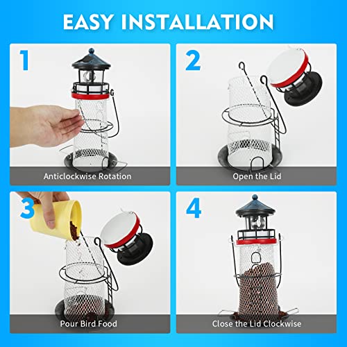 Wild Bird Feeder With Solar Led Light Portable Hanging For Garden Lantern Light Bird-House Yard Decoration Seed Feeder (Bird Feeder With Extended Perches) #TOP4