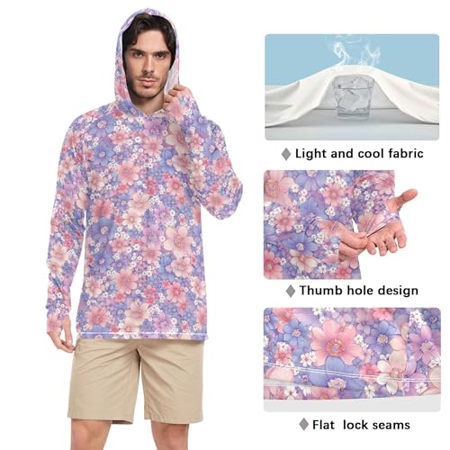 Beautiful Flowers Sun Shirts Hoodies for Men Long Sleeve Cooling Hoodies Fishing Shirt UPF 50+ S4