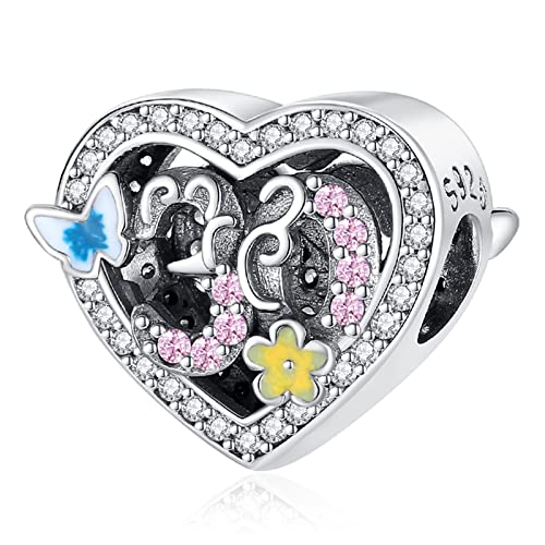 Annmors Ciondolo in Argento Sterling 925 Charm Bead 30 Years Love Birthday con Zirconia Cubica,Compatibile con Bracciale e Collane Europei,per la festa della mamma,compleanno,regalo di Natale