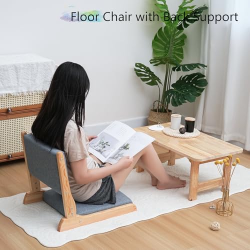 Image of Japanese Floor Chair with Back Support, Foldable Meditation Chair, Legless Tatami Chair with Cushion, Floor Seat for Living Room, Bedroom, Bay Window (1, Dark Gray)