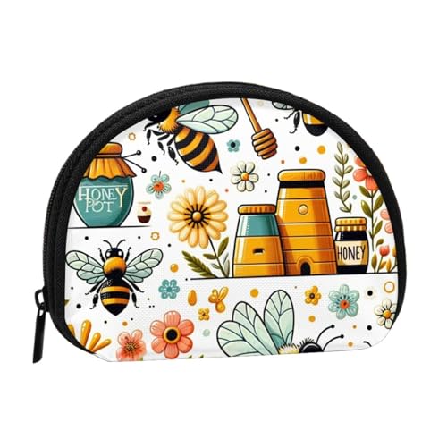Portable Coin Purse Funny-Bee-Honey Mini Zippered Money Pouch Card Holder