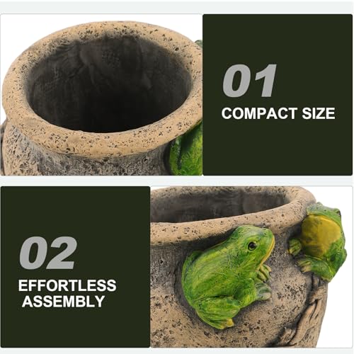 Pot de fleurs grenouille en ciment HEMOTON 14cm pour plante - 4
