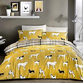 Fusion - Dogs - Easy Care Duvet Cover Set - Single Bed Size in Ochre