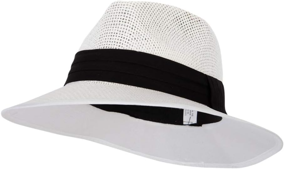 Unisex Paper Braid Open Weave Ribbon Accented Large Brim Fedora Hat