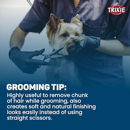 Image of Trixie: - Double Sided Thinning Scissors | Stainless Steel Pet Grooming Scissors | Non-Slip Rubber Handle for Easy Grip | Round-Tip Design Makes It Safe to Use Around Your Pets Face - 18 cm