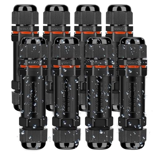 Conector de cable resistente al agua IP68, manguito de conexión de cable, caja de conexión de 3 pines para diámetro de 3-12mm, caja de derivación exterior impermeable 8PCS