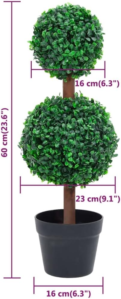 vidaXL Artificial Boxwood Plant with Pot Ball Shaped Outdoor Topiary Tree Realistic Fake Plant Floral Decor Artificial Flower Green
