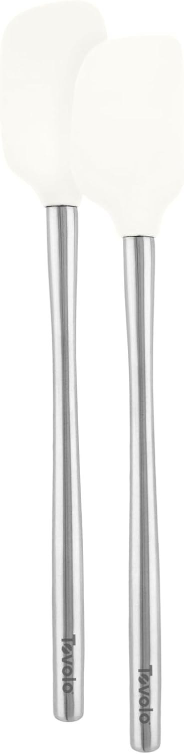 Tovolo Flex Core Mini Silicone Spatula Spoonula Set of 2 for Non Stick Cast Iron Cooking & Baking, Dishwasher Safe Heat Resistant BPA Free Small Stainless Steel Handle Kitchen Utensil, White