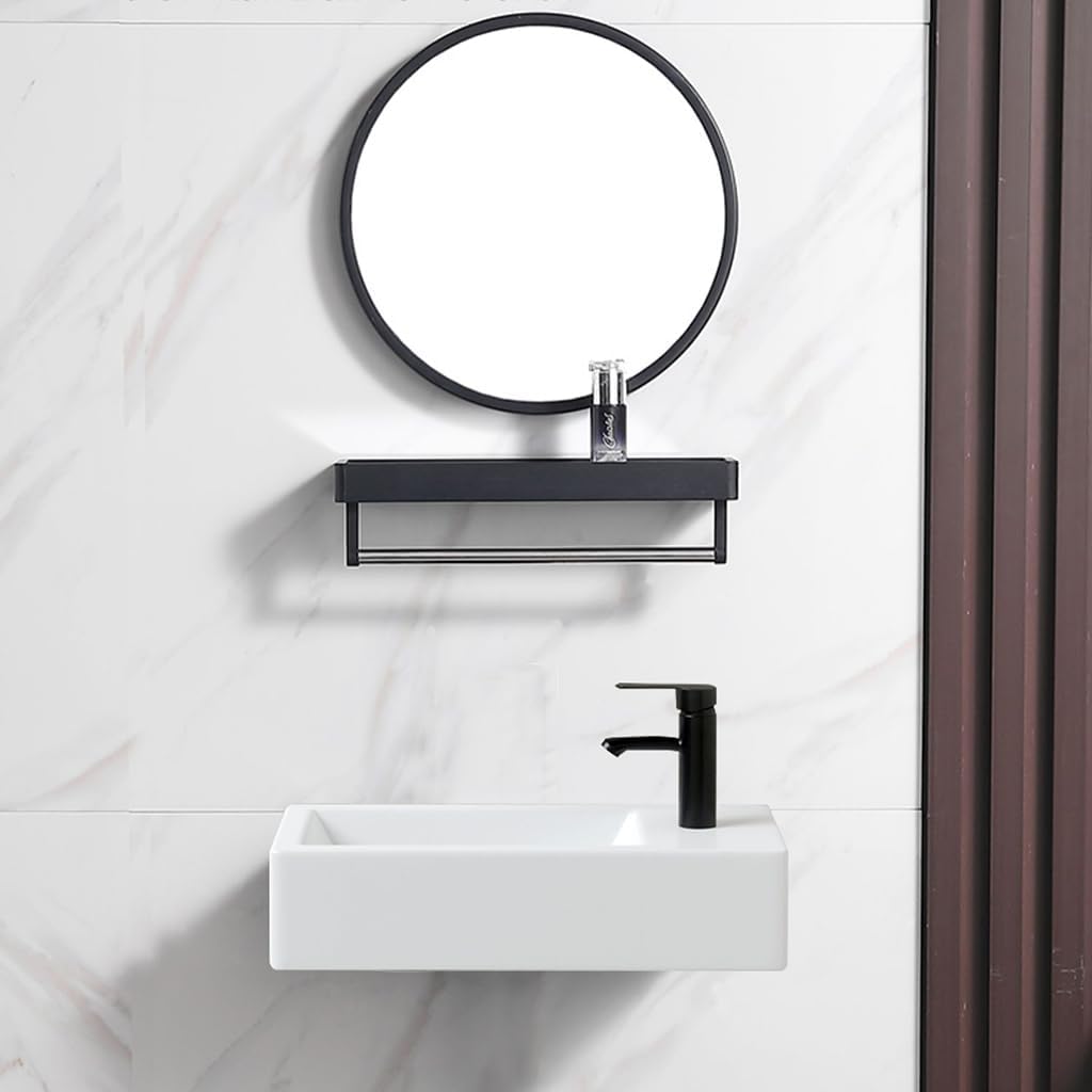 Small Ceramic Bathroom Sink Wall Mounted Rectangular Vessel Sink, Modern Porcelain Wash Basin Right Hand, White Vanity Sink For Tiny Space