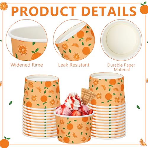 Image of Funnymoom 50 Pack Orange Ice Cream Cups 9 oz Orange Disposable Dessert Bowls Little Cutie Paper Soup Bowls Snack Cups for Hot or Cold Food for Summer Fruit theme Baby Shower Wedding Birthday Party