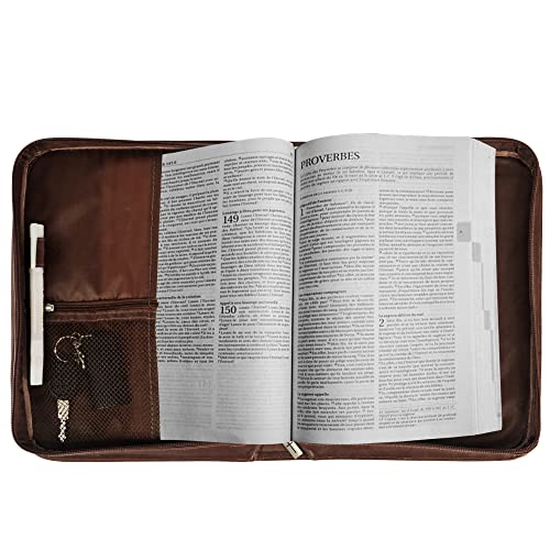 Graduatepro Bible Cover For Men, Bible Case For Women, Pu Leather Zippered Scripture Bag With Carrying Handle, Psalm 46:10, Large Size Vintage Brown #TOP1