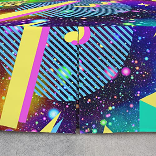 80S 90S Fashion Style Bed Skirt King Size,Vintage Memphis Style Bedding Decor Geometry Shapes Bed Skirts For Kids Child,Funky Hipster Old Fashioned Bedskirt Geometric Bedroom Decor #TOP3