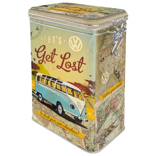 Nostalgic-Art Caja de café Retro VW Bulli – Let's Get Lost – Idea de Regalo de Furgoneta Volkswagen, Lata con Tapa aromática, Diseño Vintage, 1,3 l