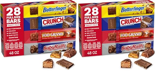 Image of Butterfinger, CRUNCH, Baby Ruth and 100 Grand, Bulk, Assorted Full Size Chocolate Candy Bars, 48 oz, 28 Count (Pack of 2)