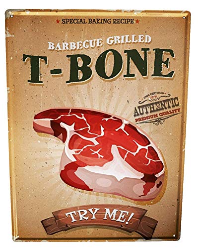 Tin Sign Metal Wall Plaque Posterkitchen T-Bone Steak Tin Sign 7.8X11.8 Inch