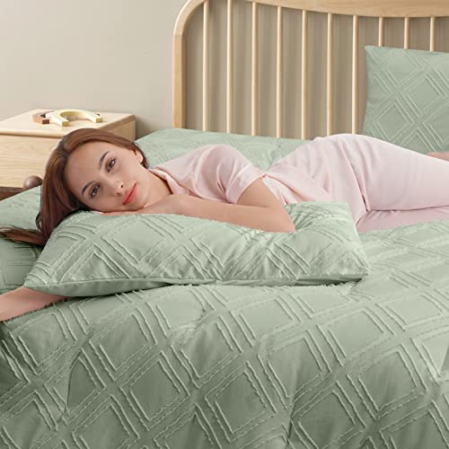 Bedhours Boho Comforter Set Queen,Sage Green Tufted Comforter Set,3 Pcs Shabby Chic Down Alternative Farmhouse Bedding Set Soft Lightweight Cooling Comforter For All Seasons #TOP2