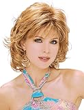 RENERSHOW Short Blonde Curly Wigs for White Women Mixed Blonde Highlight Synthetic Wig with Bangs Si
