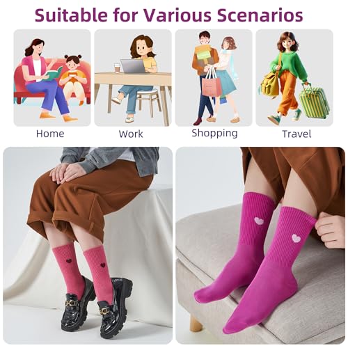 Image of inhees Women's Cotton Crew Socks - 6Pairs Above Ankle Fun Cute Heart Bootie Dress Socks - Gifts for Mother /Her