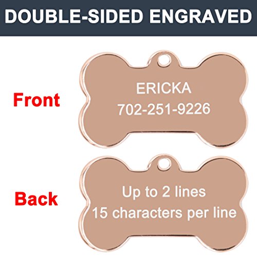 Amlion Personalized Engraved Dog Tags, Custom Dog Cats Tags, Stainless Steel Pet Id Tags, Double-Sided Engraved, Bone, Rectangle, Round, Heart Shape(5 Colors) (Small Bone, Rose Gold) #TOP3