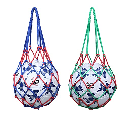 SHULLIN 2点セット バスケットボール サッカー バレーボールボールネット 簡易ボールバッグケース網袋 スポーツ 球技 ボールバッグ 持ち運び 網 ボール保管ネット 手編み ナイロンネット 持ち運びに便利 ドッジボール ハンドボール ボールバッグ 保