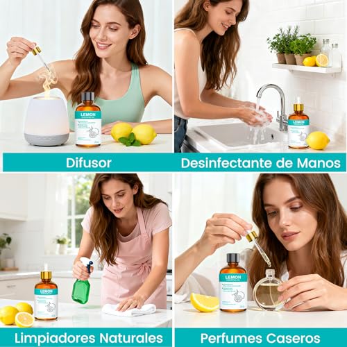 ENYORLI Aceite Esencial de Limón 100 ml Apto Para Limpieza del Hogar Difusores Cuidado de la Piel Ambientadores de Coche y Masajes - imagen 4