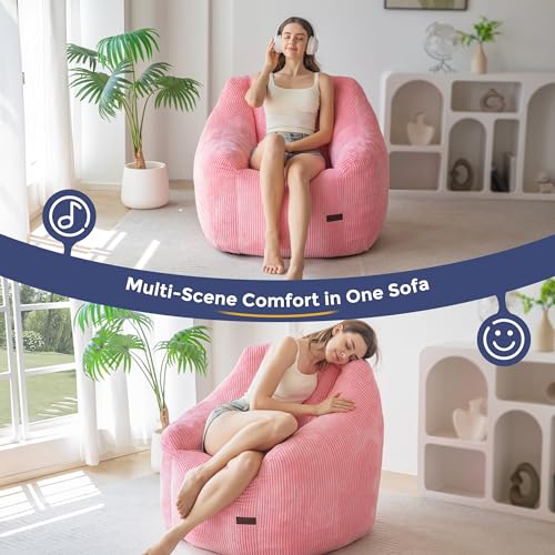 Image of MAXYOYO Bean Bag Chair, Bean Bag Sofa with Filler, Cozy Living Room Chair for Adults and Kids, Stuffed Floor Sofa for Bedroom Dorm Reading, Pink