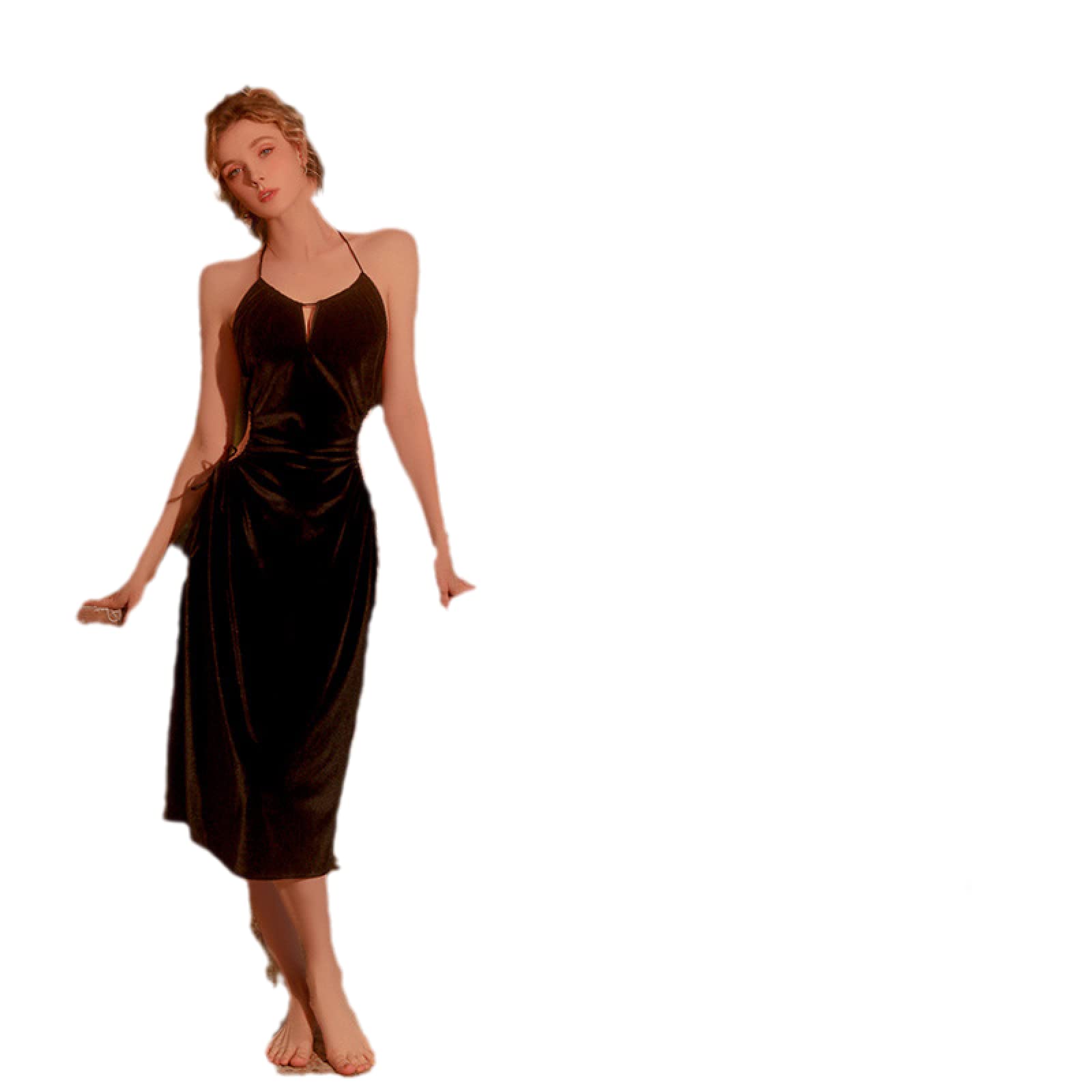 YAROVA Damen Nachthemden - Sexy Backless Nachthemd Seide Nachtwäsche Hause Kleidung Nachtwäsche Frauen Spaghetti Strap Nachthemd V-Ausschnitt Mode Lange Pijamas