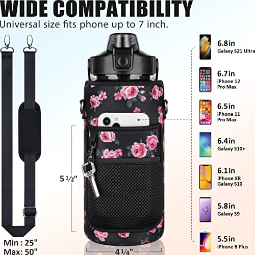 Half Gallon Water Bottle with Sleeve 64 OZ Water Bottle with Straw & Time Marker to Drink Leakproof BPA Free Motivational Water Jug with Insulated Holder Workout Gym Sport Men Women - Thumbnail 6