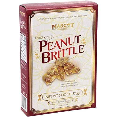Mascot (1) Box Thin & Crispy Peanut Brittle - Freshly Roasted Gourmet Peanuts In A Sweet Delicious Crunch Holiday Candy - Net Wt. 5 Oz #TOP2