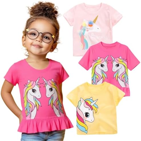 HILEELNAG Girls' Tees Short Sleeve Cotton Casual Graphic T-Shirts...