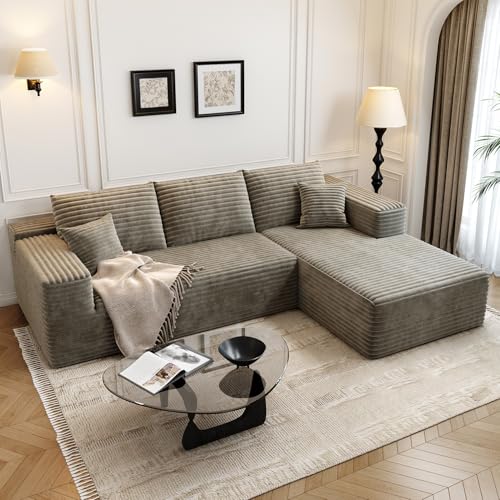 Image of 107.5 inch Cloud Modular Sectional Sofa Couch with L-Shape Chaise,Modern Minimalist Upholstered Couches for Living Room Bedroom,Deep Seat Corner Couch,No Assembly Required (Camel,Right Facing Chaise)