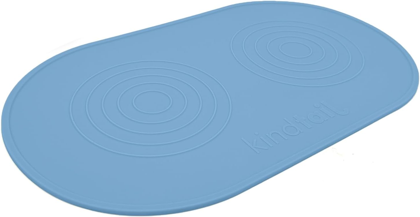 KindTail Dog and Cat Food Mat - Waterproof, Food-Grade Silicone Pet Feeding Mat for Food and Water Bowls - Raised Edges Protect Floors - Non-Slip Grip - Dishwasher Safe - 19 x 11 Inches, Light Blue