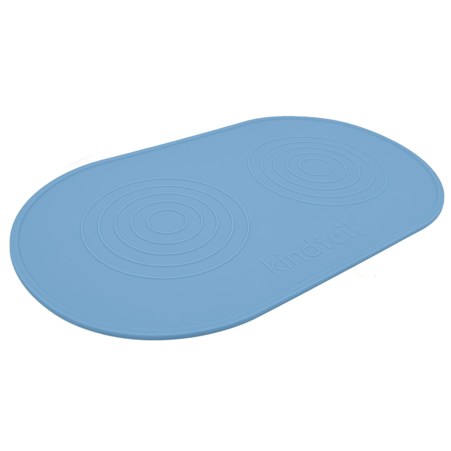 KindTail Dog and Cat Food Mat - Waterproof, Food-Grade Silicone Pet Feeding Mat for Food and Water Bowls - Raised Edges Protect Floors - Non-Slip Grip - Dishwasher Safe - 19 x 11 Inches, Light Blue