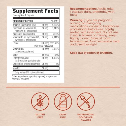 Nature's Way B-50 Complex, Supports Cellular Energy & Nerve Health*, 8 B-Vitamins, With Folic Acid, Biotin, Niacin & More, Gluten Free, 100 Capsules (Packaging May Vary) - image 6