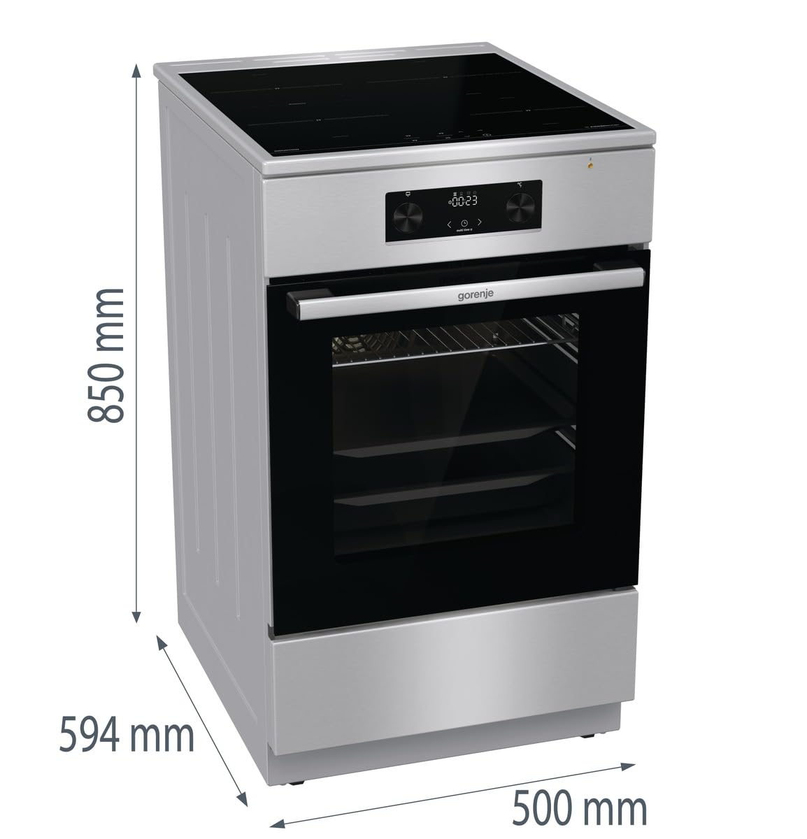 Gorenje GEIT5C61XPG Elektro-Standherd mit Induktionskochfeld, 50cm Breite, 70 L, Pizza Funktion, FrozenBake, AirFry, MultiAir Technologie, HomeMade Backofenform, AquaClean, FastPreheat, Edelstahl