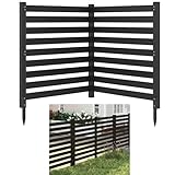 COSTWAY Gartenzaun 4-teilig, Zaun mit 6 Pfählen, 98 x 107 cm, Sichtschutzzaun aus Holz, Steckzaun Lamellenzaun, Tannenholz, freistehender Sichtschutz für Garten Terrasse (2 Pack,Schwarz)