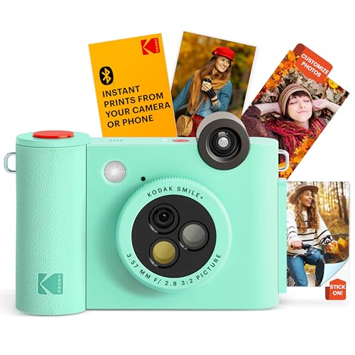KODAK Smile+ 2-in-1 Digitale Sofortbildkamera & kabelloser Bluetooth-Fotodrucker - 10MP, Spezialeffekt-Drehobjektiv, Zink 2x3” Klebefotos, Drucken über Fun-App von Smart Devices - Grün KODAK Smile+ 2-in-1 Digitale Sofortbildkamera & kabelloser Bluetooth-Fotodrucker - 10MP, Spezialeffekt-Drehobjektiv, Zink 2x3” Klebefotos, Drucken über Fun-App von Smart Devices - Grün