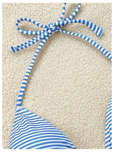 OYOANGLE Women's Striped Triangle Bikini Set 2 Piece Beaded Halter String Swimsuits Tie Side Swimwear4