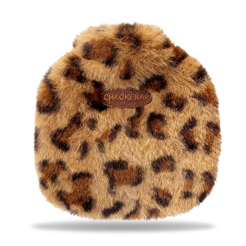 BSITSSS Bouillotte Eau Chaude 350ml, Bouillotte Main avec Leopard Housse en Peluche Moelleuse et Douce, Hot Water Bottle pour Chauffe Main Ventre Cou Soulagement de la Douleur