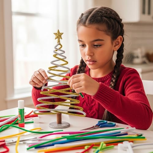 Image of Caydo 200 Pieces Glitter Golden & Silver Pipe Cleaners | Thick Fluffy Chenille Stems, Pipe Cleaner Crafts for Arts & Crafts, Perfect for Making Animals, Flowers
