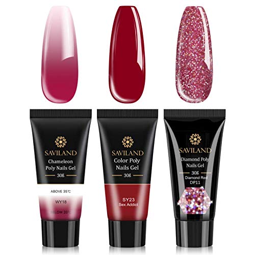 Saviland Different Poly Gel Nails Kit, 30ml Glitter Nail Builder Gel Color Changing Quick Building Extension Glue Red Acrylic Nail Manicure Saviland Different Poly Gel Nails Kit, 30ml Glitter Nail Builder Gel Color Changing Quick Building Extension Glue Red Acrylic Nail Manicure