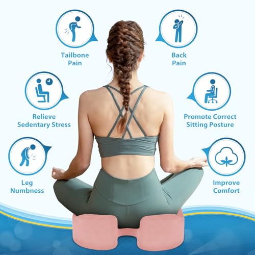 Image of BlissTrends Seat Cushion,5.2in Thick Memory Foam Cushions for Office Chair, Car Seat, Airplane, Relieving Pressure Tailbone Sciatica Back Pain for Long Sitting Office Workers, Car Drivers Pink